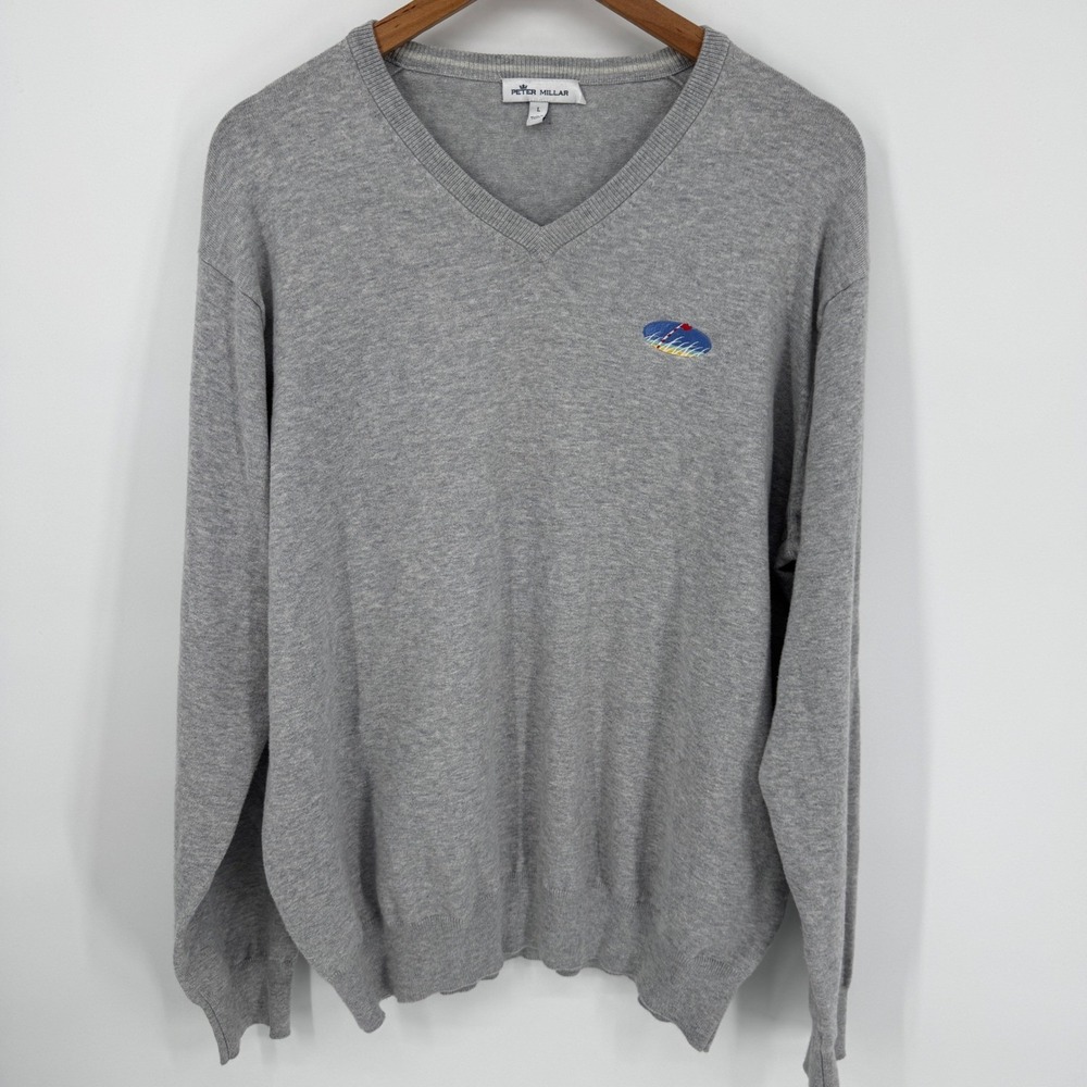 Peter Millar Men's Gray V-Neck Sweater Silk Cashmere Large Nantucket Golf Club - Picture 2 of 8